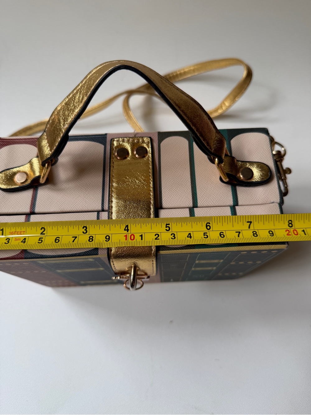 Book Box Crossbody Bag in Green, Burgundy, Blush & Gold - Picture 13 of 15